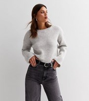 New Look Pale Grey Ribbed Knit Crew Neck Long Sleeve Jumper